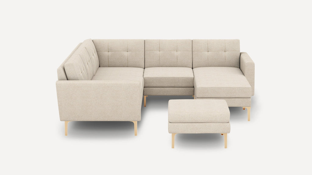 Nomad Plus 5-Seat Corner Sectional with Chaise and Ottoman - Georgia Clay - Performance Chenille / Brass - Metal / Block Arm