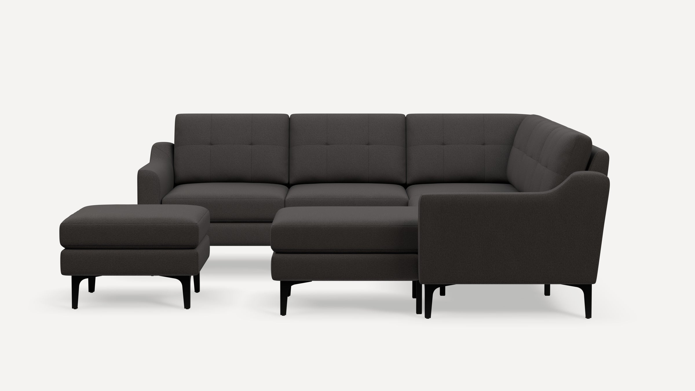 Nomad Plus 5-Seat Corner Sectional with Chaise and Ottoman - Heather Charcoal - Performance Chenille / Black - Metal / Slope Arm