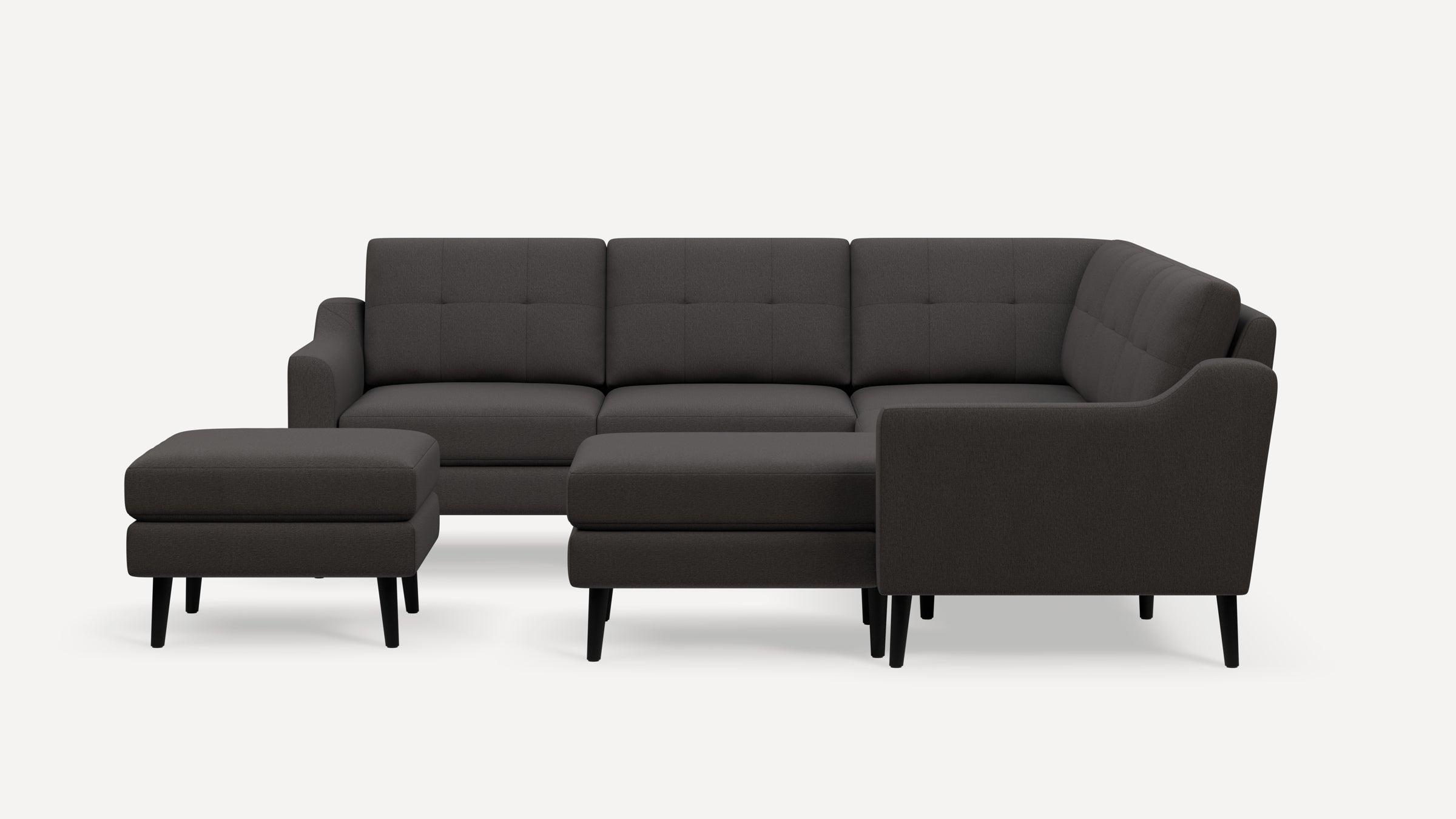 Nomad Plus 5-Seat Corner Sectional with Chaise and Ottoman - Heather Charcoal - Performance Chenille / Ebony - Wood / Slope Arm