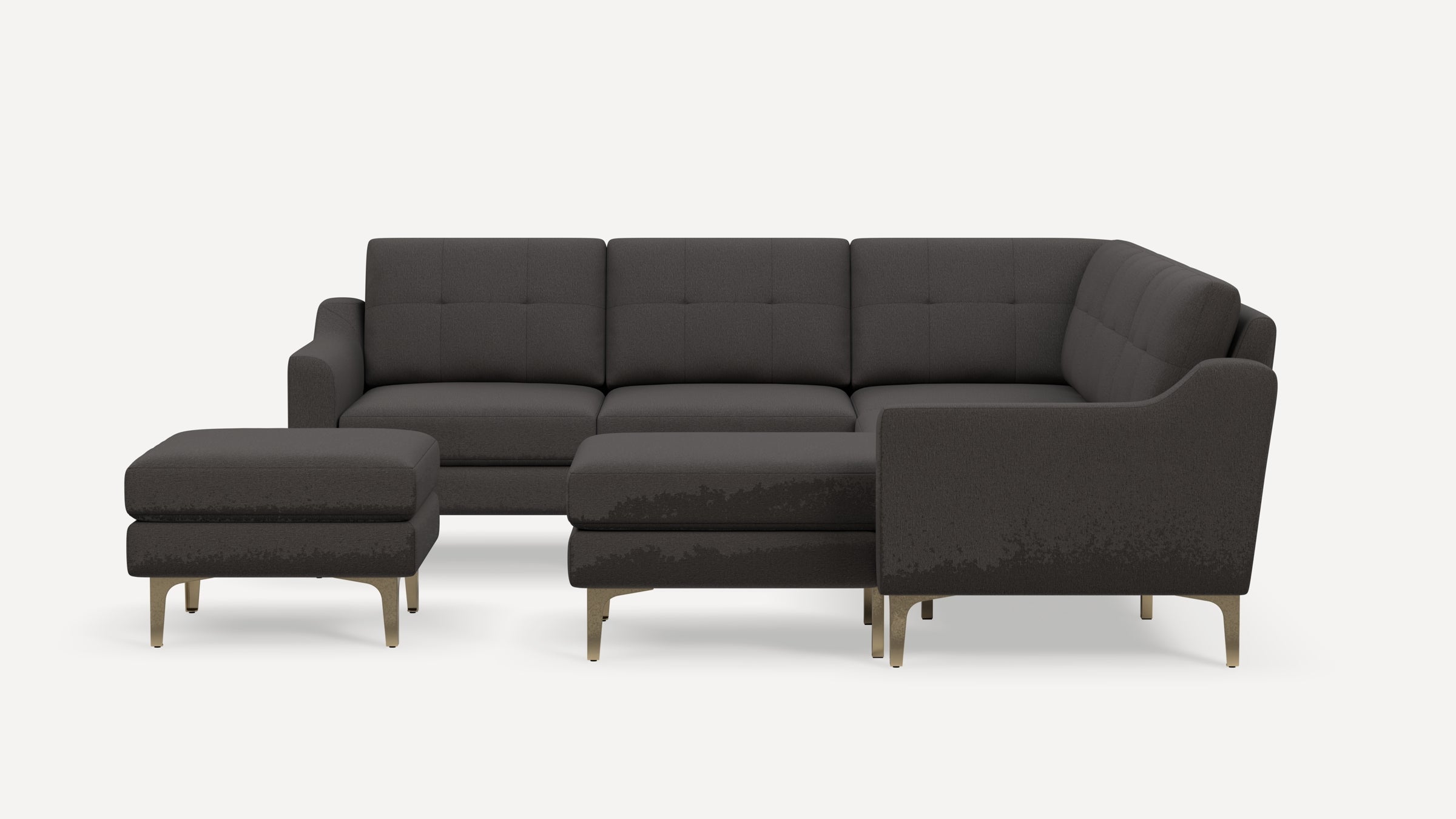 Nomad Plus 5-Seat Corner Sectional with Chaise and Ottoman - Heather Charcoal - Performance Chenille / Brass - Metal / Slope Arm