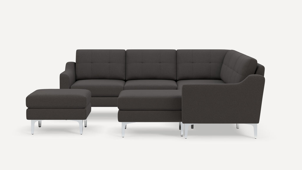 Nomad Plus 5-Seat Corner Sectional with Chaise and Ottoman - Heather Charcoal - Performance Chenille / Chrome - Metal / Slope Arm