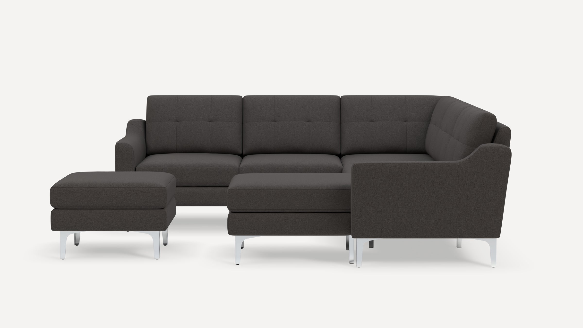 Nomad Plus 5-Seat Corner Sectional with Chaise and Ottoman - Heather Charcoal - Performance Chenille / Chrome - Metal / Slope Arm
