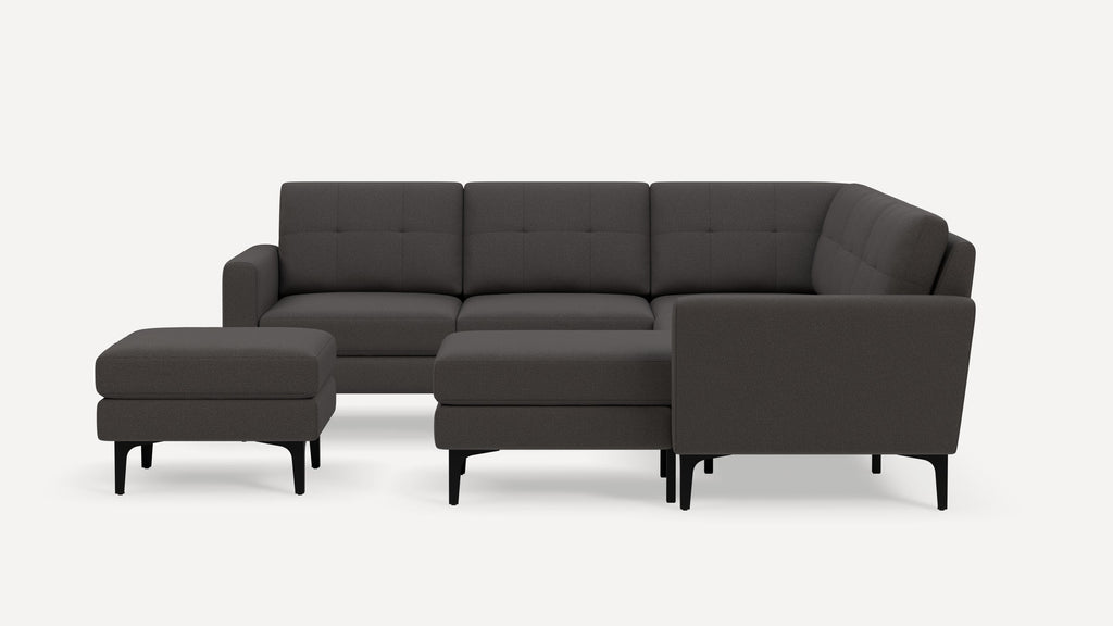 Nomad Plus 5-Seat Corner Sectional with Chaise and Ottoman - Heather Charcoal - Performance Chenille / Black - Metal / Block Arm