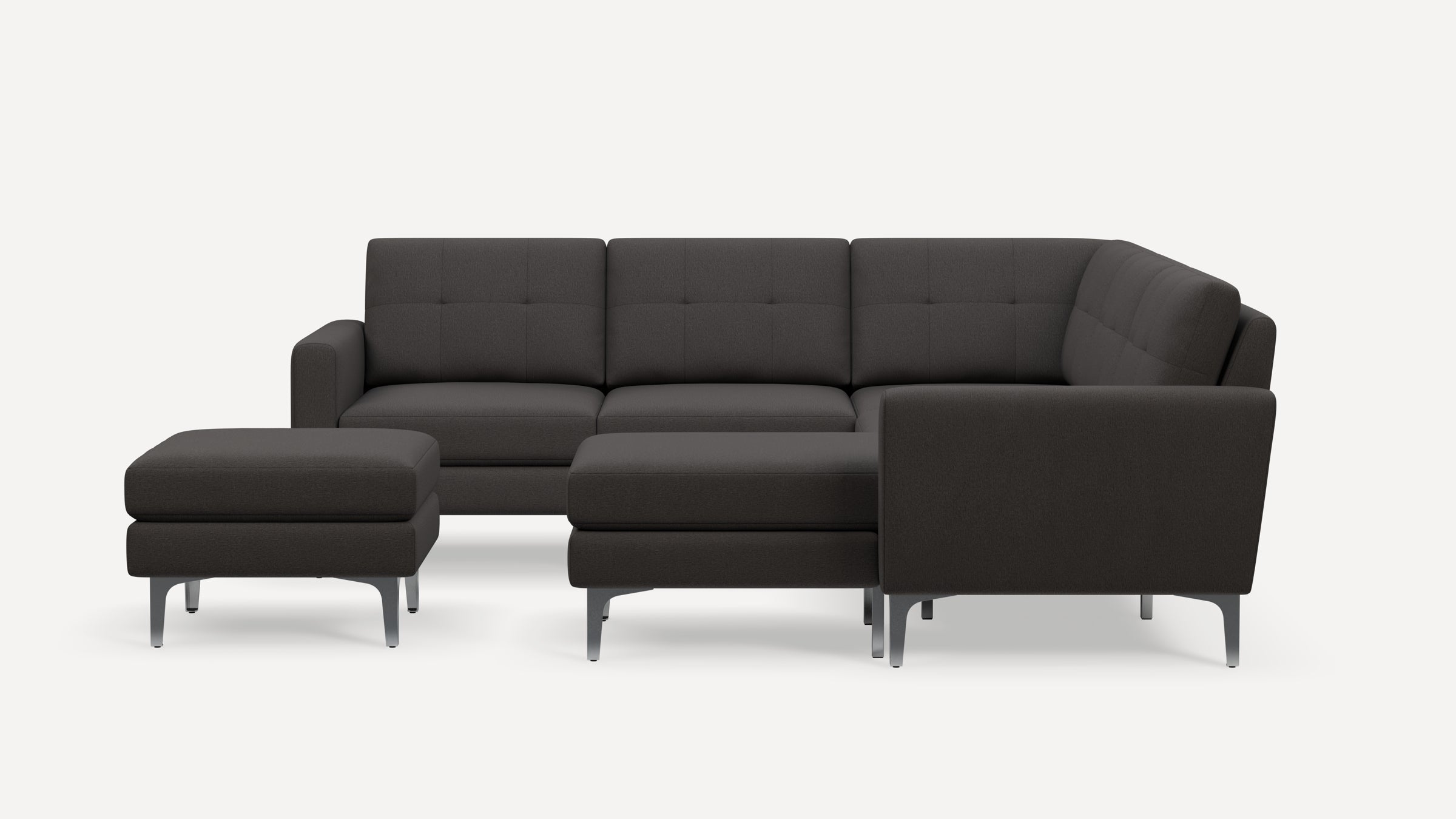 Nomad Plus 5-Seat Corner Sectional with Chaise and Ottoman - Heather Charcoal - Performance Chenille / Chrome - Metal / Block Arm