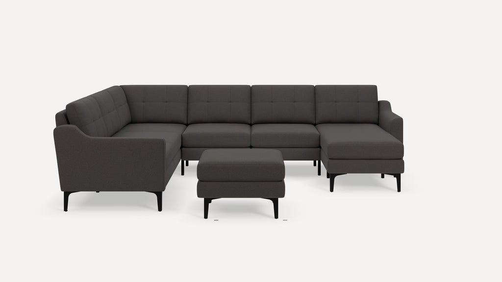 Nomad Plus 6-Seat Corner Sectional with Chaise and Ottoman - Heather Charcoal - Performance Chenille / Black - Metal / Slope Arm