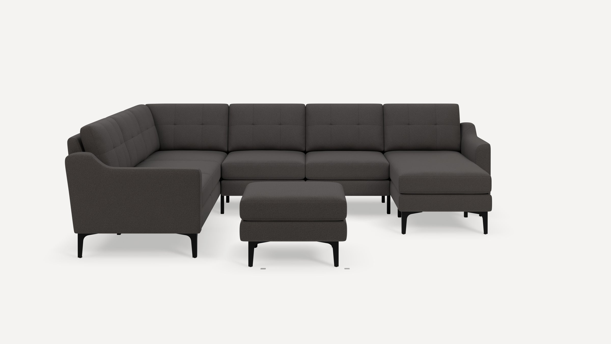 Nomad Plus 6-Seat Corner Sectional with Chaise and Ottoman - Heather Charcoal - Performance Chenille / Black - Metal / Slope Arm