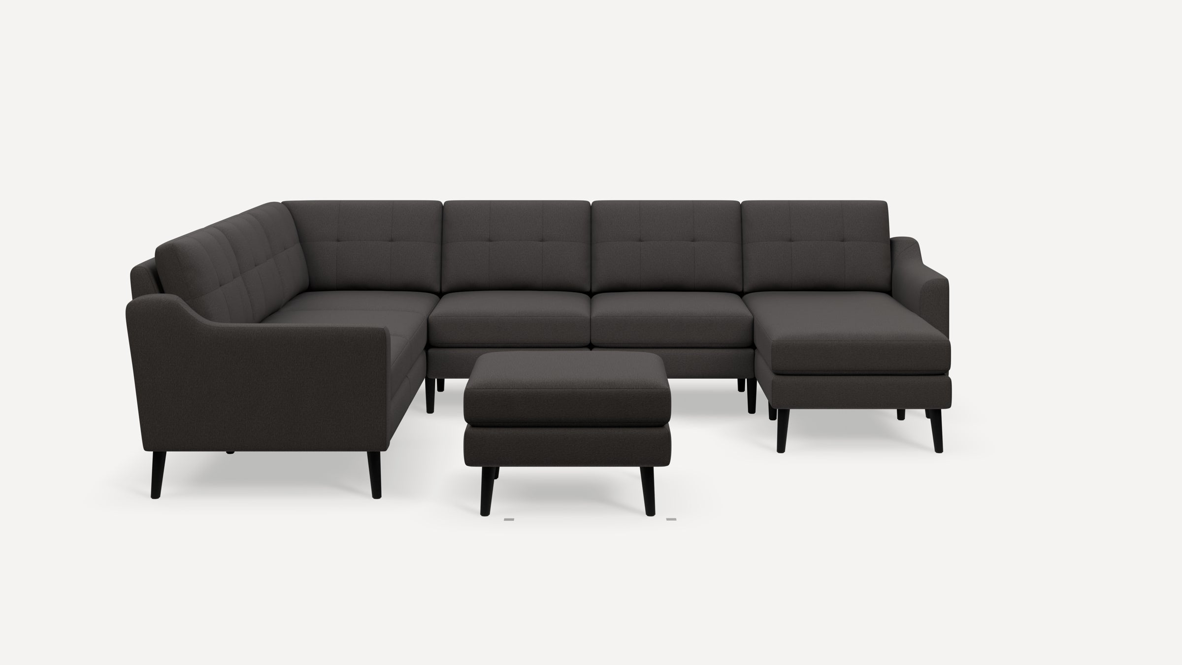 Nomad Plus 6-Seat Corner Sectional with Chaise and Ottoman - Heather Charcoal - Performance Chenille / Ebony - Wood / Slope Arm