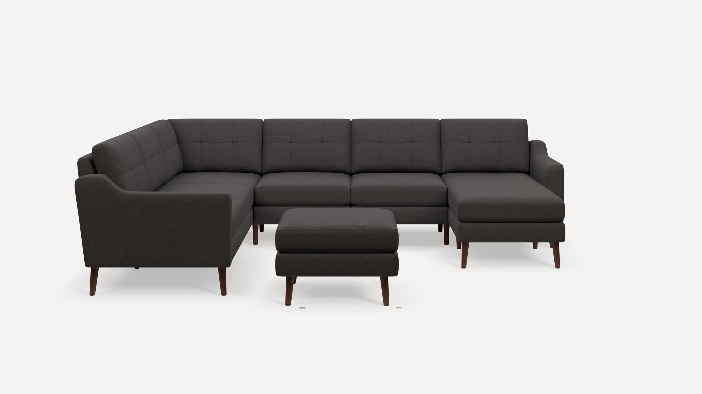Nomad Plus 6-Seat Corner Sectional with Chaise and Ottoman - Heather Charcoal - Performance Chenille / Walnut - Wood / Slope Arm