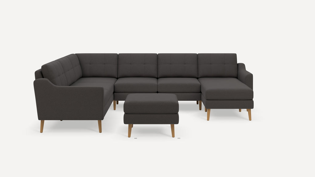 Nomad Plus 6-Seat Corner Sectional with Chaise and Ottoman - Heather Charcoal - Performance Chenille / Oak - Wood / Slope Arm