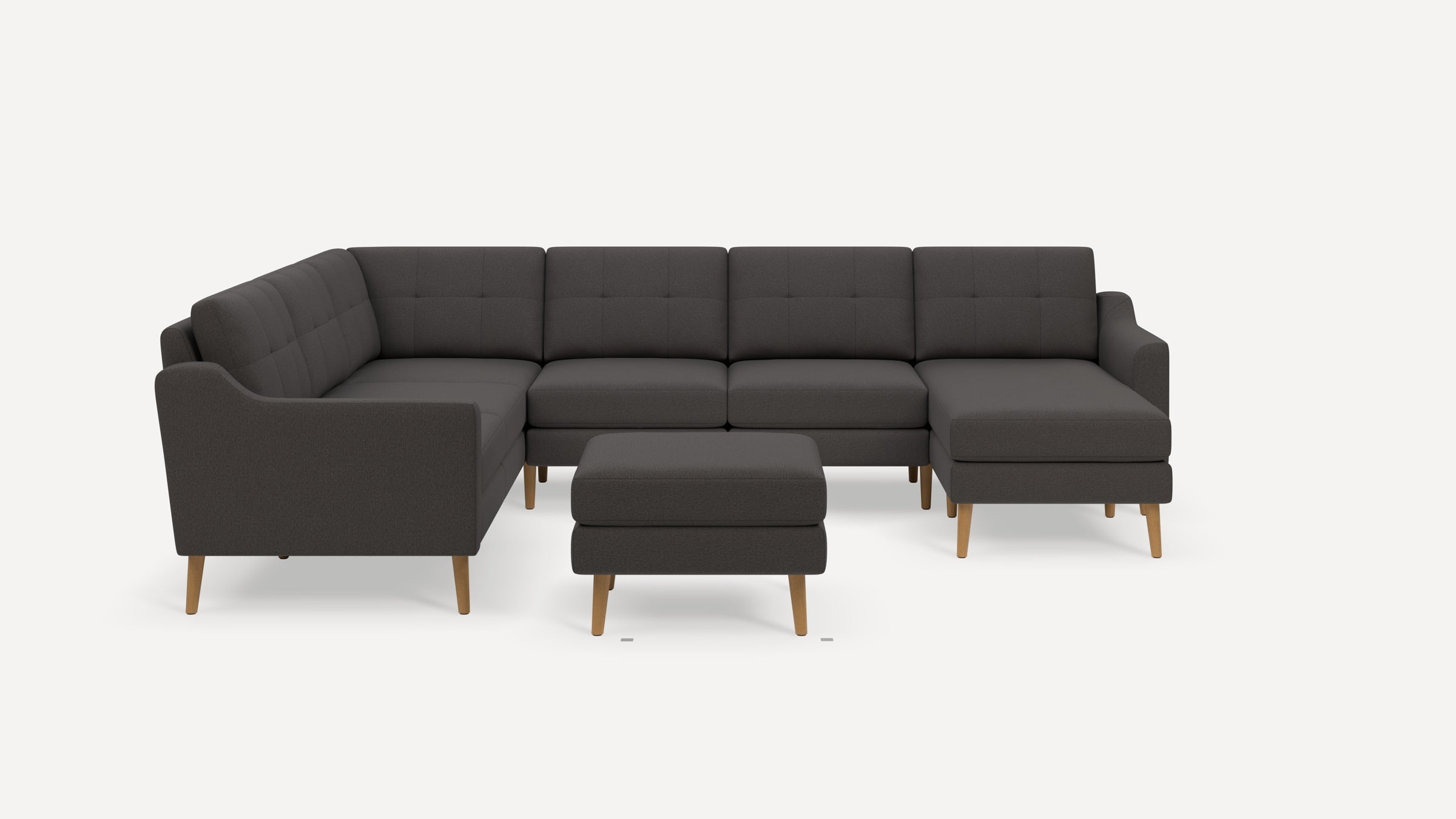 Nomad Plus 6-Seat Corner Sectional with Chaise and Ottoman - Heather Charcoal - Performance Chenille / Oak - Wood / Slope Arm