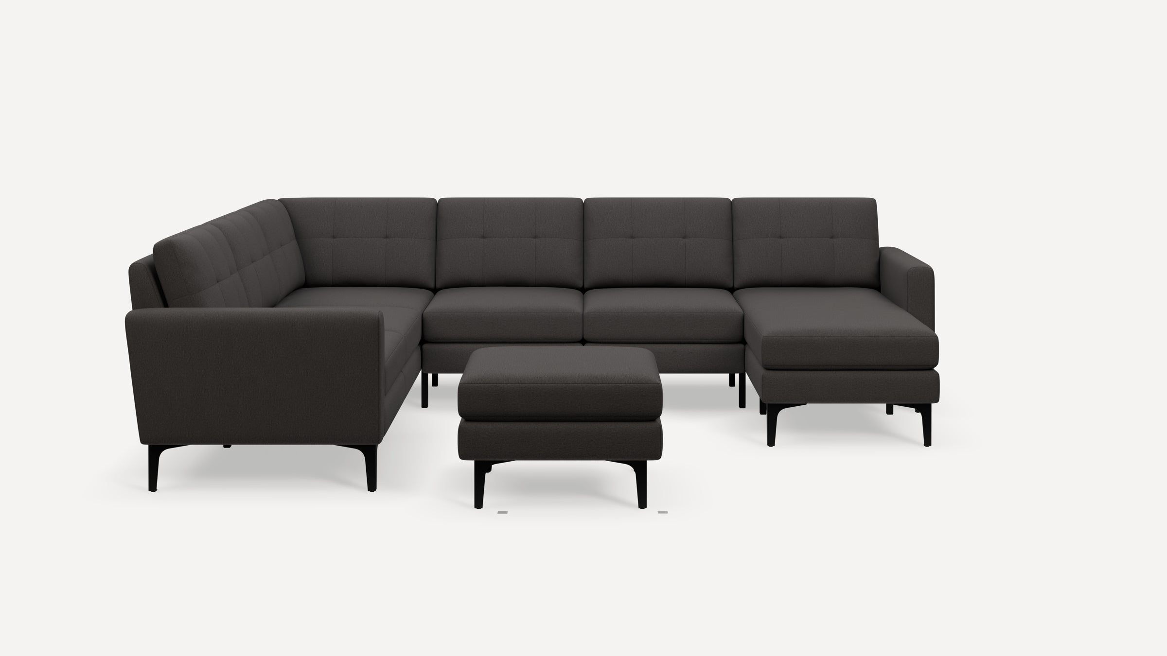 Nomad Plus 6-Seat Corner Sectional with Chaise and Ottoman - Heather Charcoal - Performance Chenille / Black - Metal / Block Arm