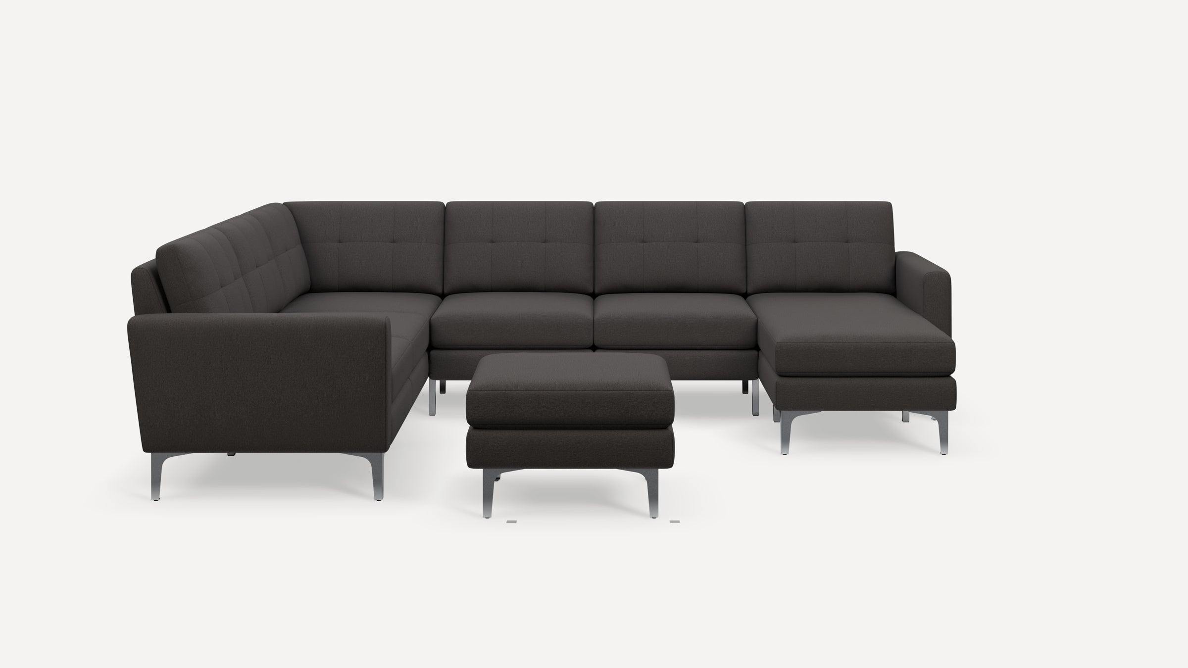 Nomad Plus 6-Seat Corner Sectional with Chaise and Ottoman - Heather Charcoal - Performance Chenille / Chrome - Metal / Block Arm