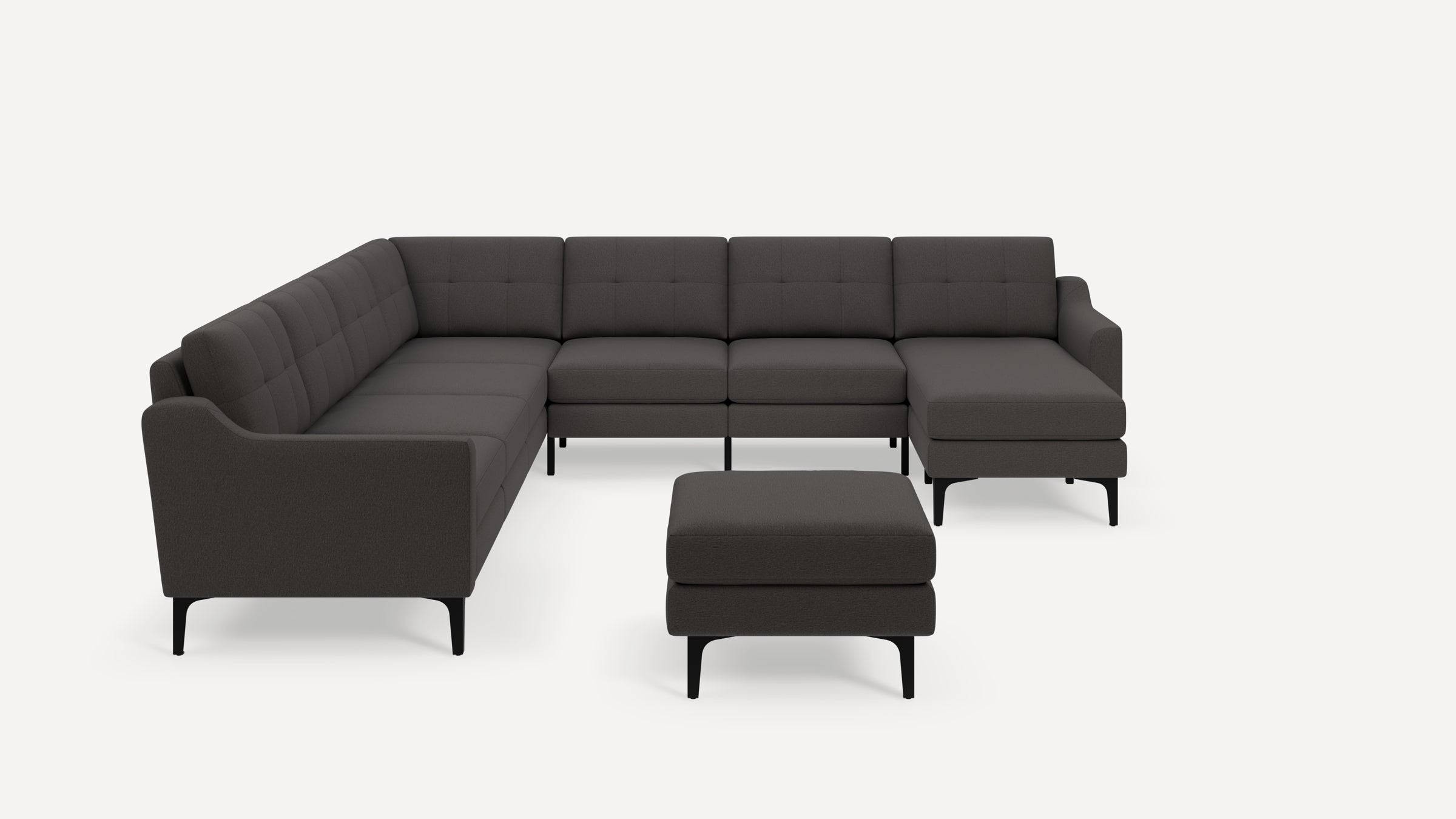 Nomad Plus 7-Seat Corner Sectional with Chaise and Ottoman - Heather Charcoal - Performance Chenille / Black - Metal / Slope Arm