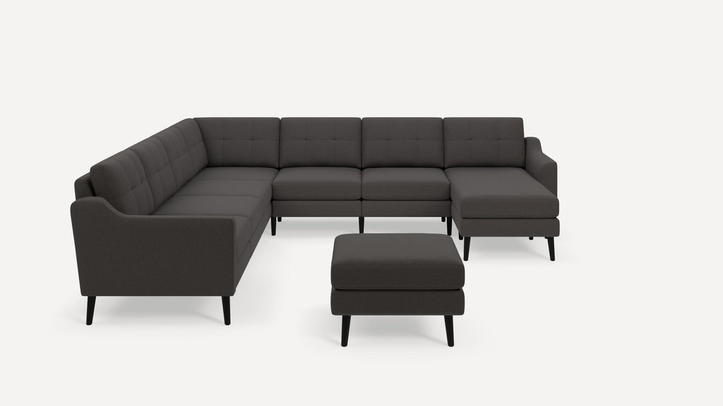 Nomad Plus 7-Seat Corner Sectional with Chaise and Ottoman - Heather Charcoal - Performance Chenille / Ebony - Wood / Slope Arm