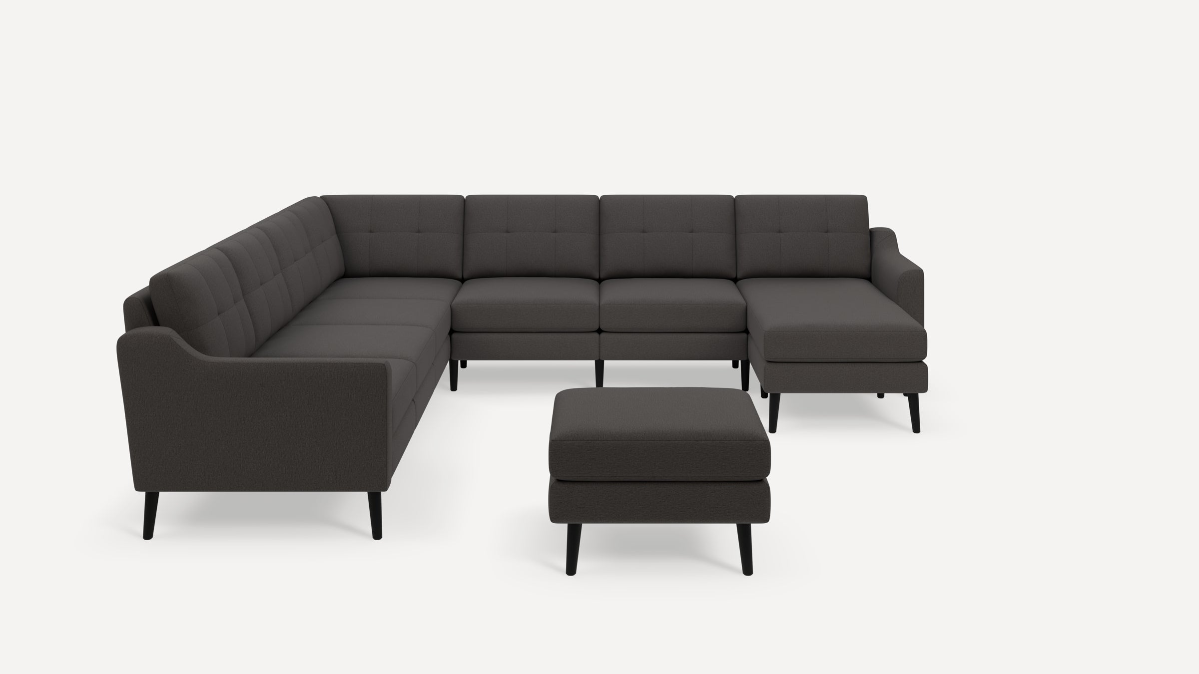 Nomad Plus 7-Seat Corner Sectional with Chaise and Ottoman - Heather Charcoal - Performance Chenille / Ebony - Wood / Slope Arm