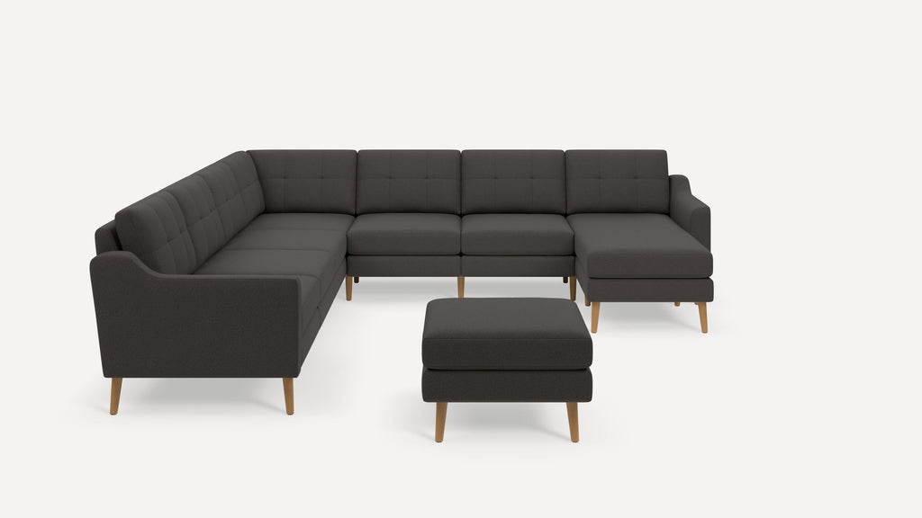 Nomad Plus 7-Seat Corner Sectional with Chaise and Ottoman - Heather Charcoal - Performance Chenille / Oak - Wood / Slope Arm