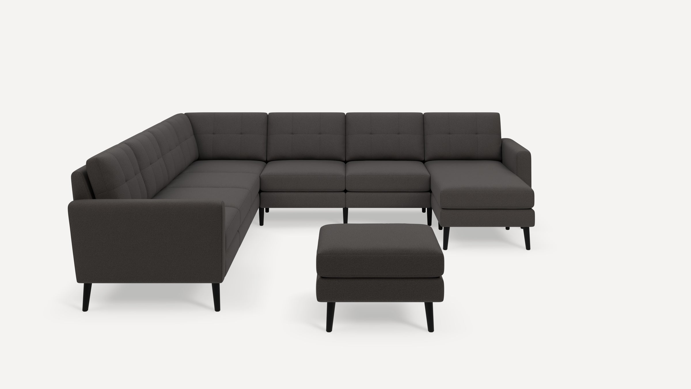 Nomad Plus 7-Seat Corner Sectional with Chaise and Ottoman - Heather Charcoal - Performance Chenille / Ebony - Wood / Block Arm