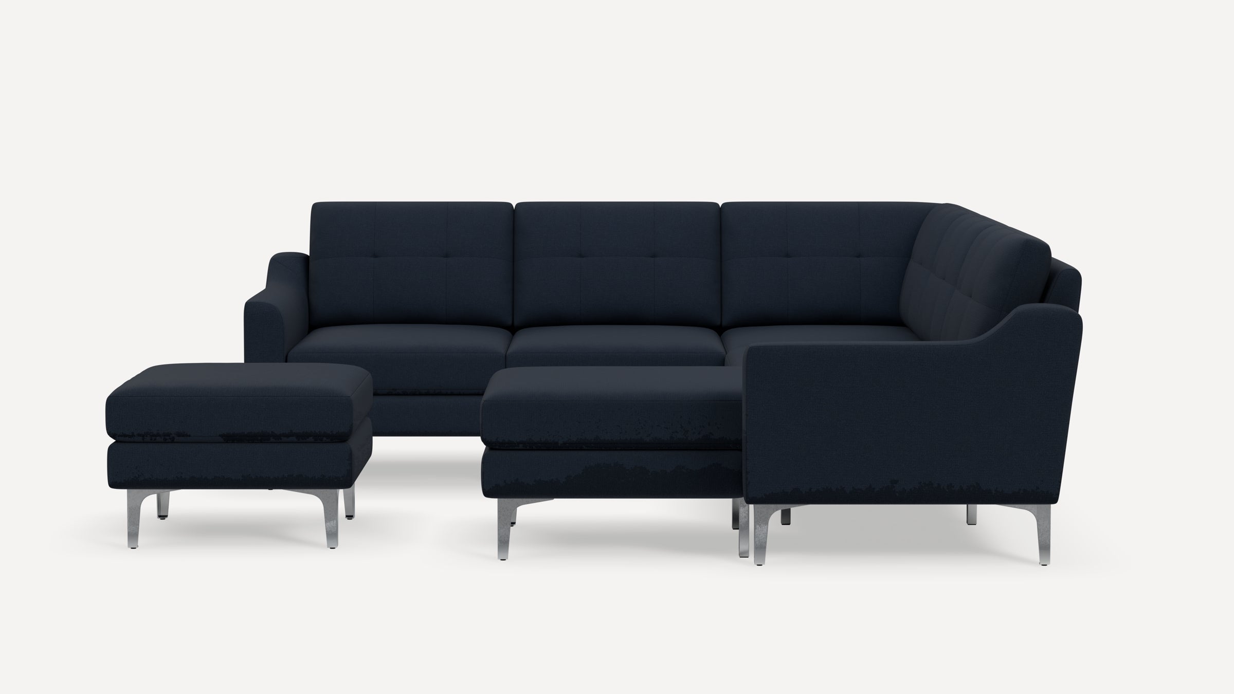 Nomad Plus 5-Seat Corner Sectional with Chaise and Ottoman - Navy Blue - Performance Flatweave / Chrome - Metal / Slope Arm