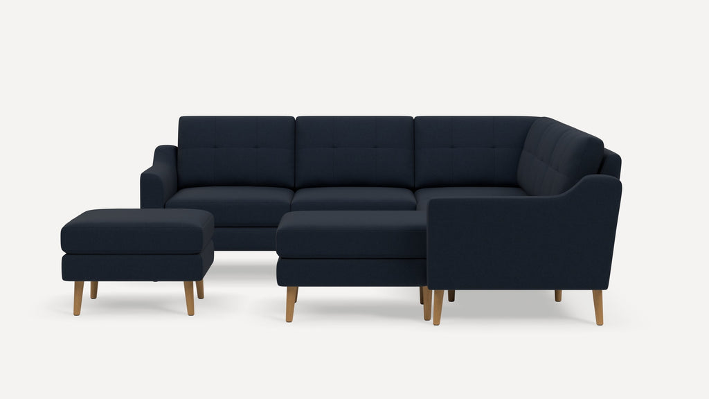 Nomad Plus 5-Seat Corner Sectional with Chaise and Ottoman - Navy Blue - Performance Flatweave / Oak - Wood / Slope Arm