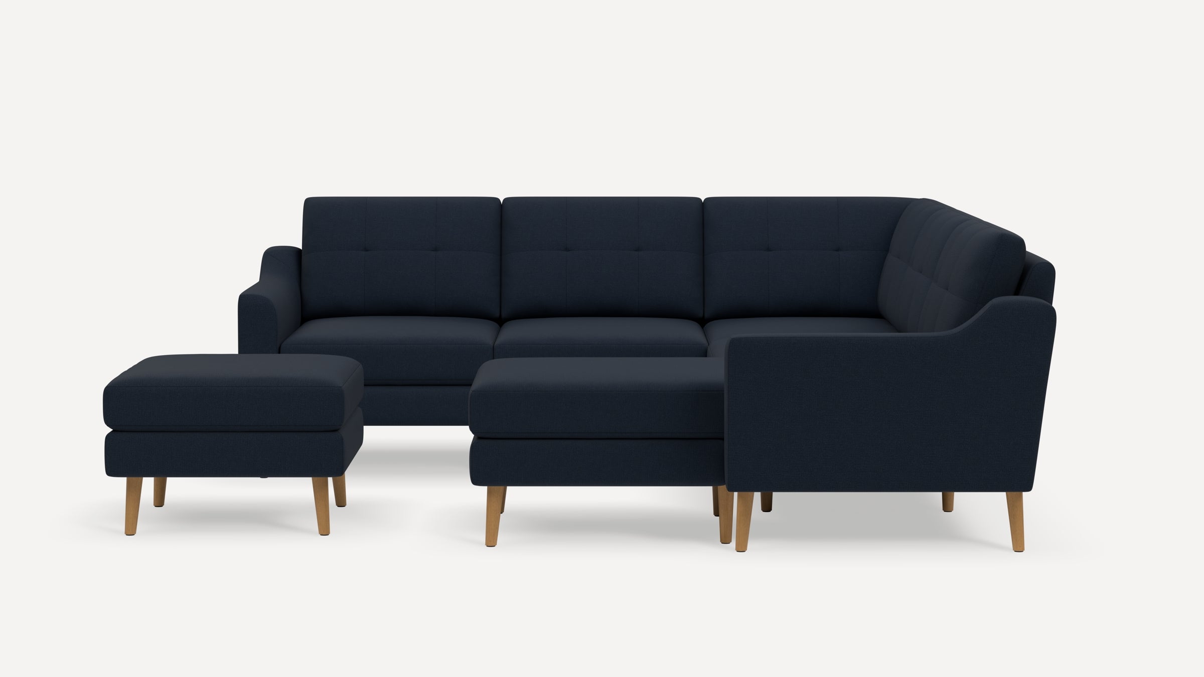 Nomad Plus 5-Seat Corner Sectional with Chaise and Ottoman - Navy Blue - Performance Flatweave / Oak - Wood / Slope Arm