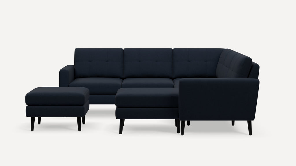 Nomad Plus 5-Seat Corner Sectional with Chaise and Ottoman - Navy Blue - Performance Flatweave / Ebony - Wood / Block Arm