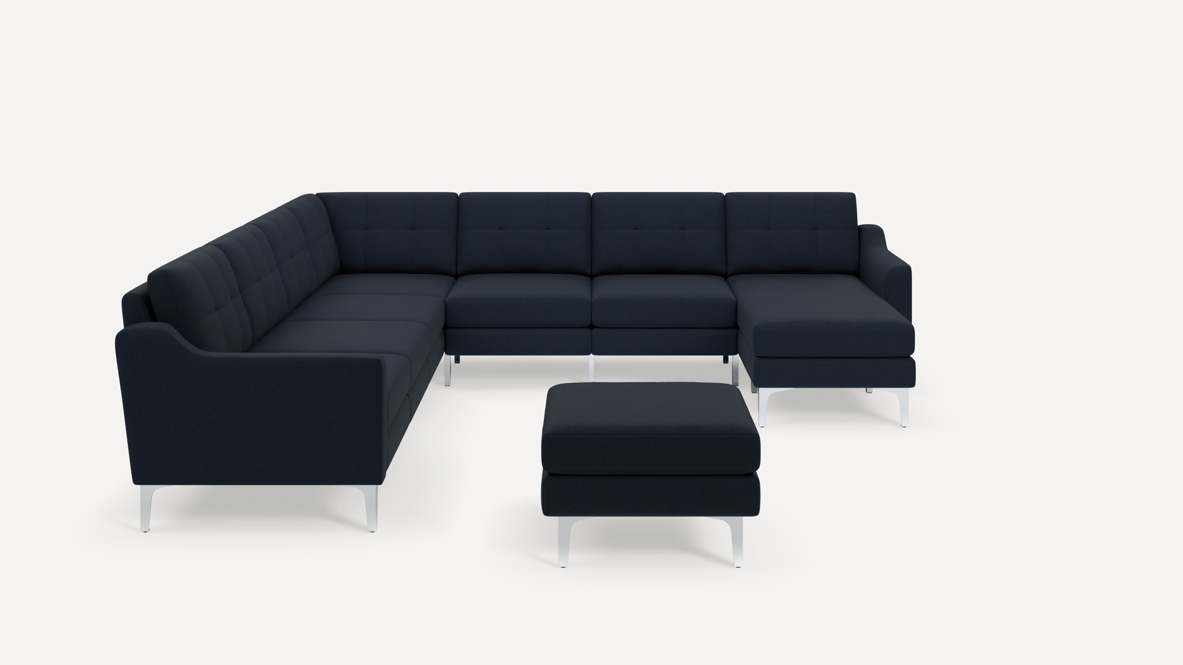 Nomad Plus 7-Seat Corner Sectional with Chaise and Ottoman - Navy Blue - Performance Flatweave / Chrome - Metal / Slope Arm