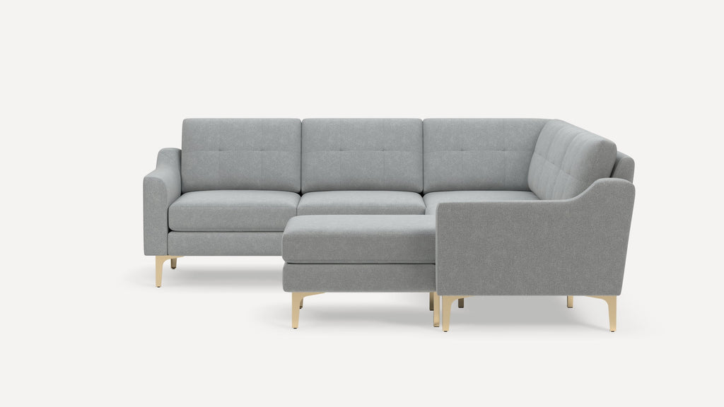 Nomad Plus 5-Seat Corner Sectional with Chaise - Crushed Gravel - Performance Chenille / Brass - Metal / Slope Arm