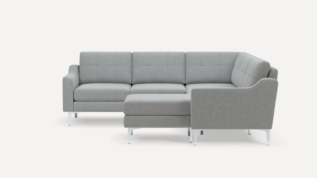 Nomad Plus 5-Seat Corner Sectional with Chaise - Crushed Gravel - Performance Chenille / Chrome - Metal / Slope Arm