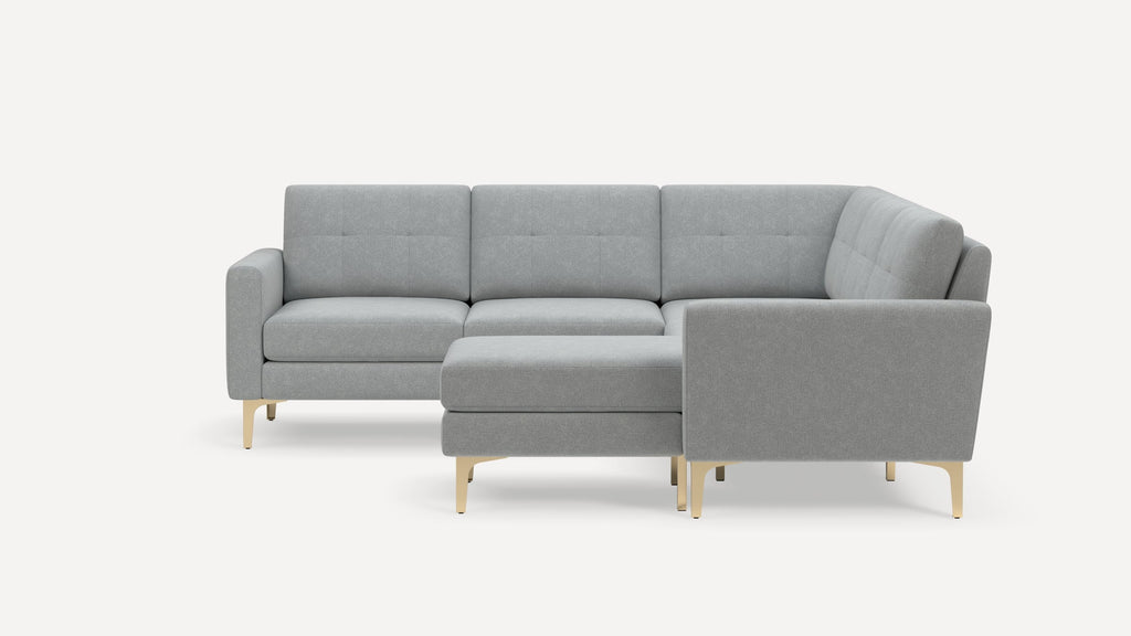 Nomad Plus 5-Seat Corner Sectional with Chaise - Crushed Gravel - Performance Chenille / Brass - Metal / Block Arm