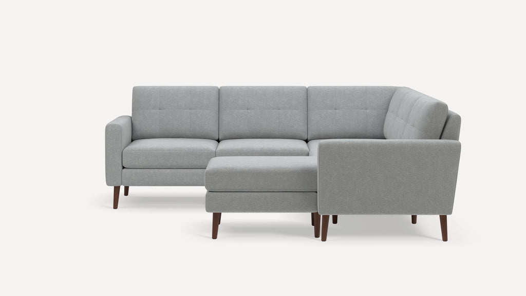Nomad Plus 5-Seat Corner Sectional with Chaise - Crushed Gravel - Performance Chenille / Walnut - Wood / Block Arm