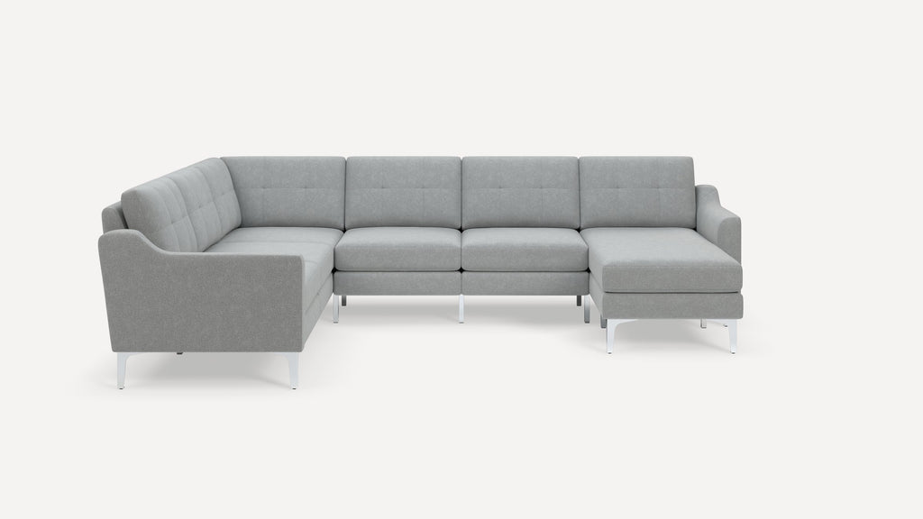 Nomad Plus 6-Seat Corner Sectional with Chaise - Crushed Gravel - Performance Chenille / Chrome - Metal / Slope Arm