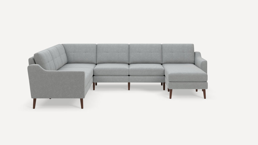 Nomad Plus 6-Seat Corner Sectional with Chaise - Crushed Gravel - Performance Chenille / Walnut - Wood / Slope Arm
