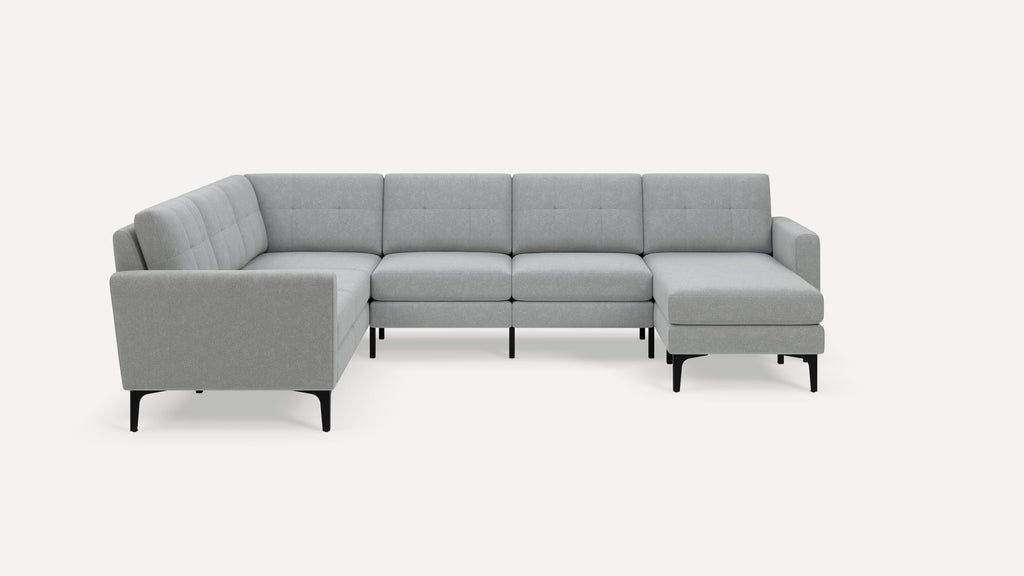 Nomad Plus 6-Seat Corner Sectional with Chaise - Crushed Gravel - Performance Chenille / Black - Metal / Block Arm