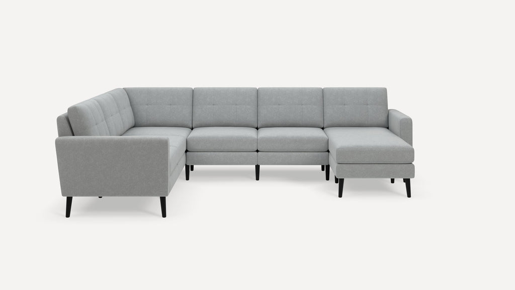 Nomad Plus 6-Seat Corner Sectional with Chaise - Crushed Gravel - Performance Chenille / Ebony - Wood / Block Arm