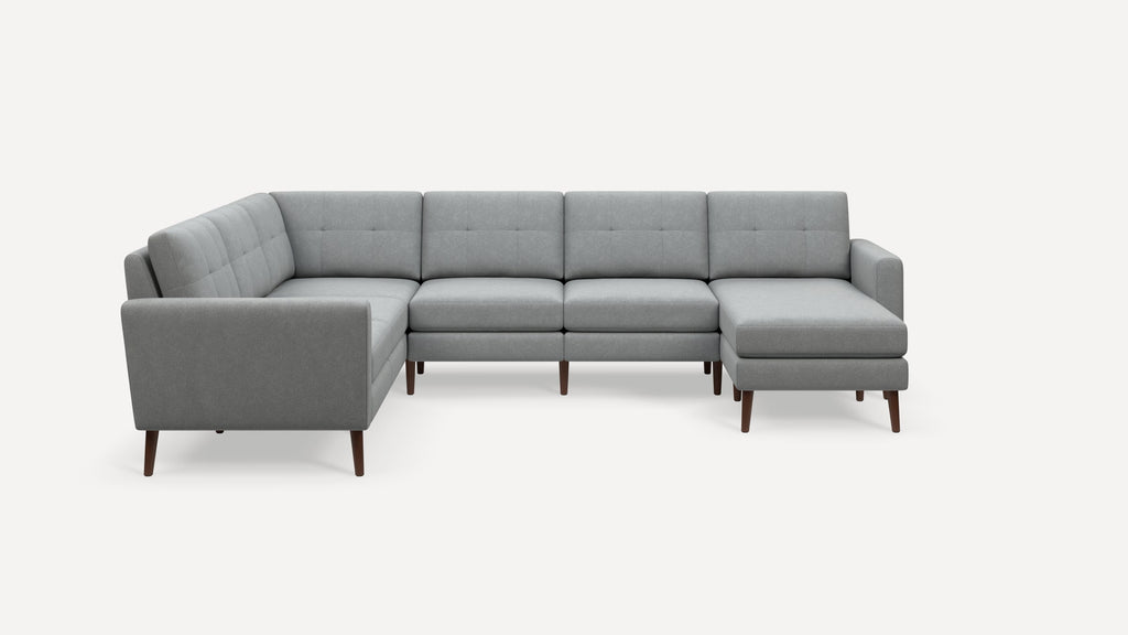 Nomad Plus 6-Seat Corner Sectional with Chaise - Crushed Gravel - Performance Chenille / Walnut - Wood / Block Arm