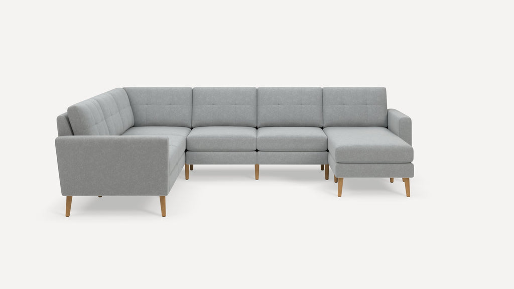 Nomad Plus 6-Seat Corner Sectional with Chaise - Crushed Gravel - Performance Chenille / Oak - Wood / Block Arm