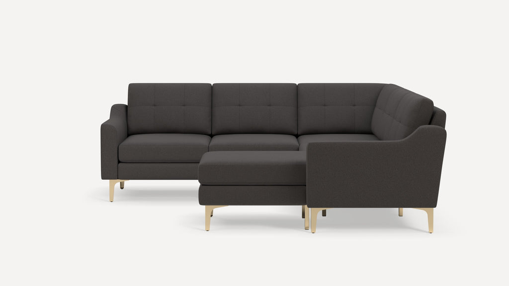Nomad Plus 5-Seat Corner Sectional with Chaise - Heather Charcoal - Performance Chenille / Brass - Metal / Slope Arm