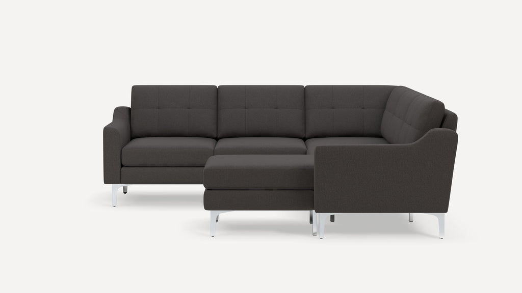 Nomad Plus 5-Seat Corner Sectional with Chaise - Heather Charcoal - Performance Chenille / Chrome - Metal / Slope Arm