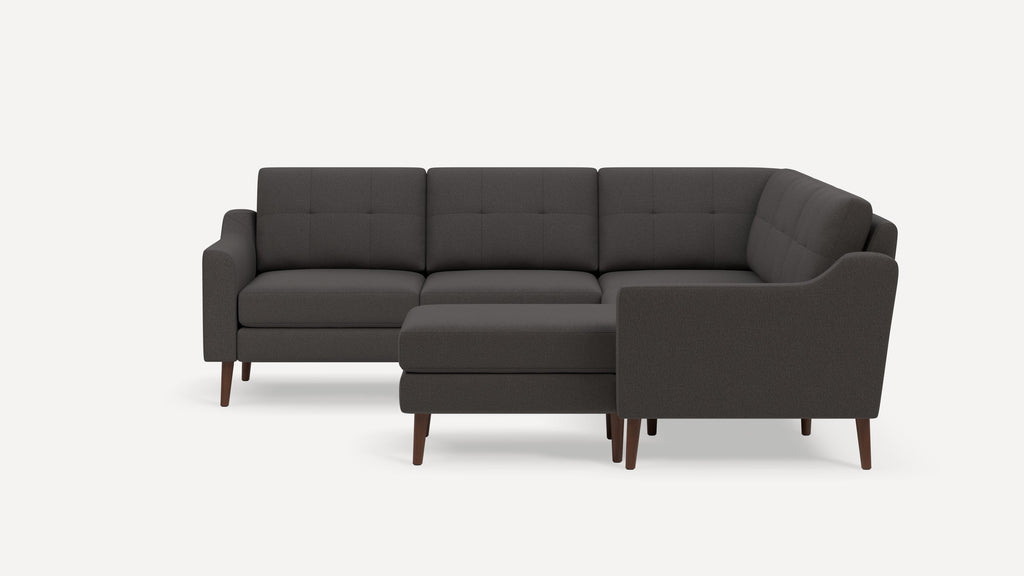Nomad Plus 5-Seat Corner Sectional with Chaise - Heather Charcoal - Performance Chenille / Walnut - Wood / Slope Arm