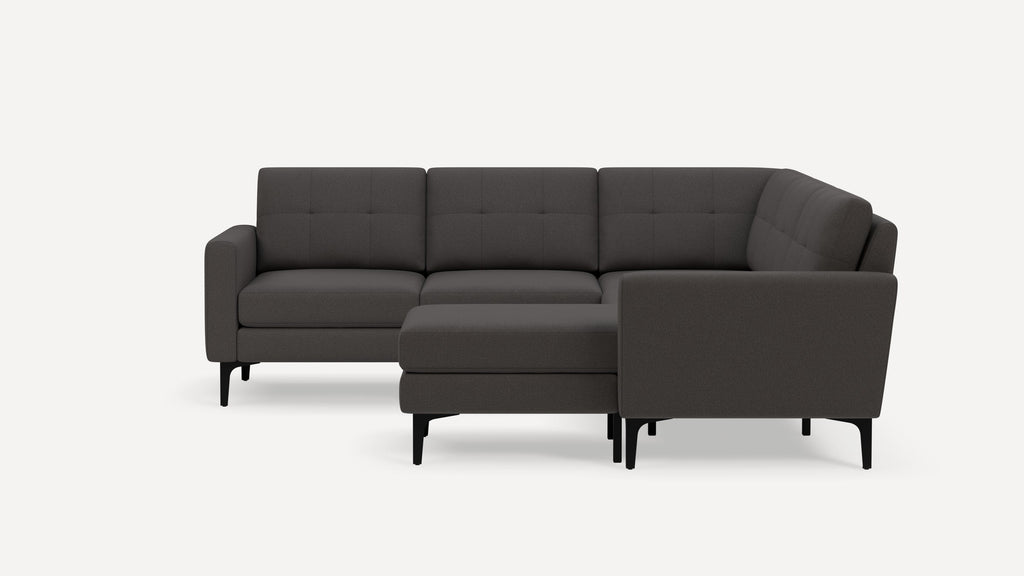 Nomad Plus 5-Seat Corner Sectional with Chaise - Heather Charcoal - Performance Chenille / Black - Metal / Block Arm