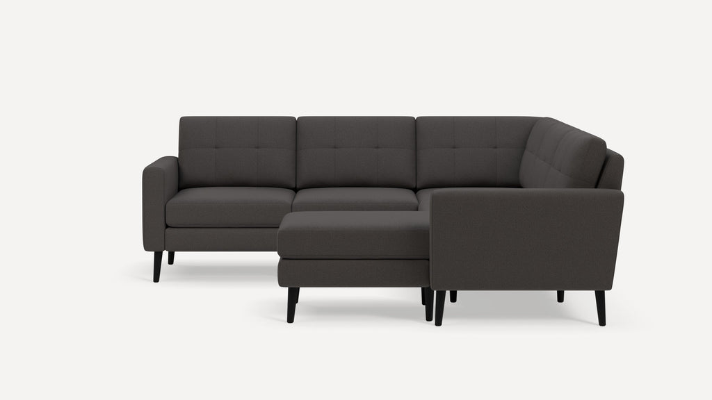 Nomad Plus 5-Seat Corner Sectional with Chaise - Heather Charcoal - Performance Chenille / Ebony - Wood / Block Arm