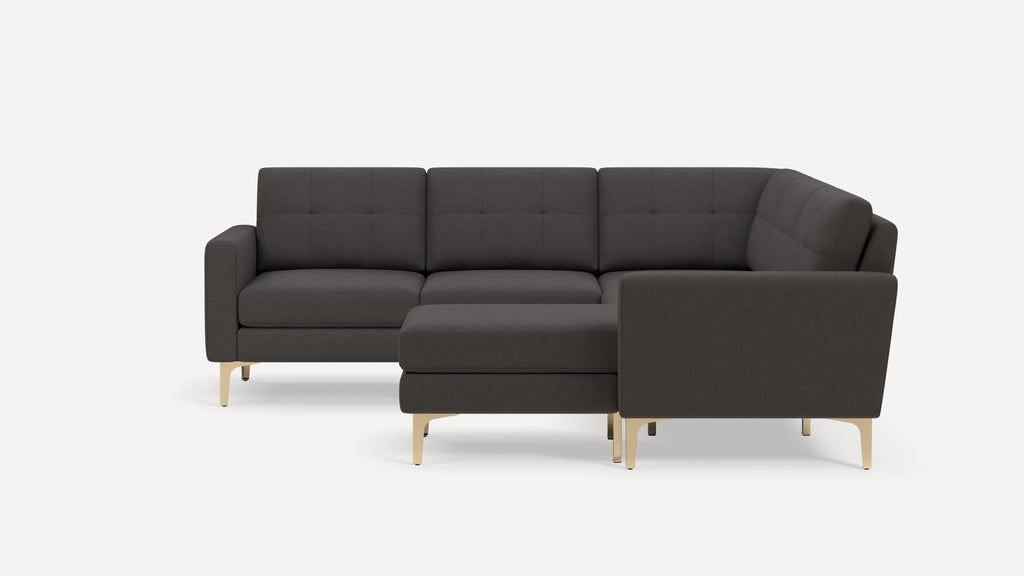 Nomad Plus 5-Seat Corner Sectional with Chaise - Heather Charcoal - Performance Chenille / Brass - Metal / Block Arm