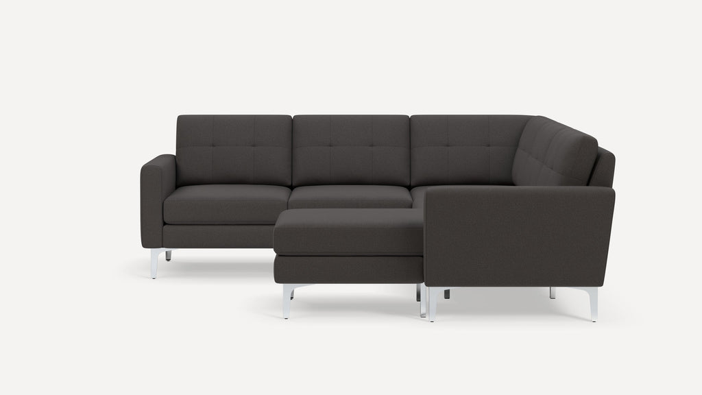 Nomad Plus 5-Seat Corner Sectional with Chaise - Heather Charcoal - Performance Chenille / Chrome - Metal / Block Arm