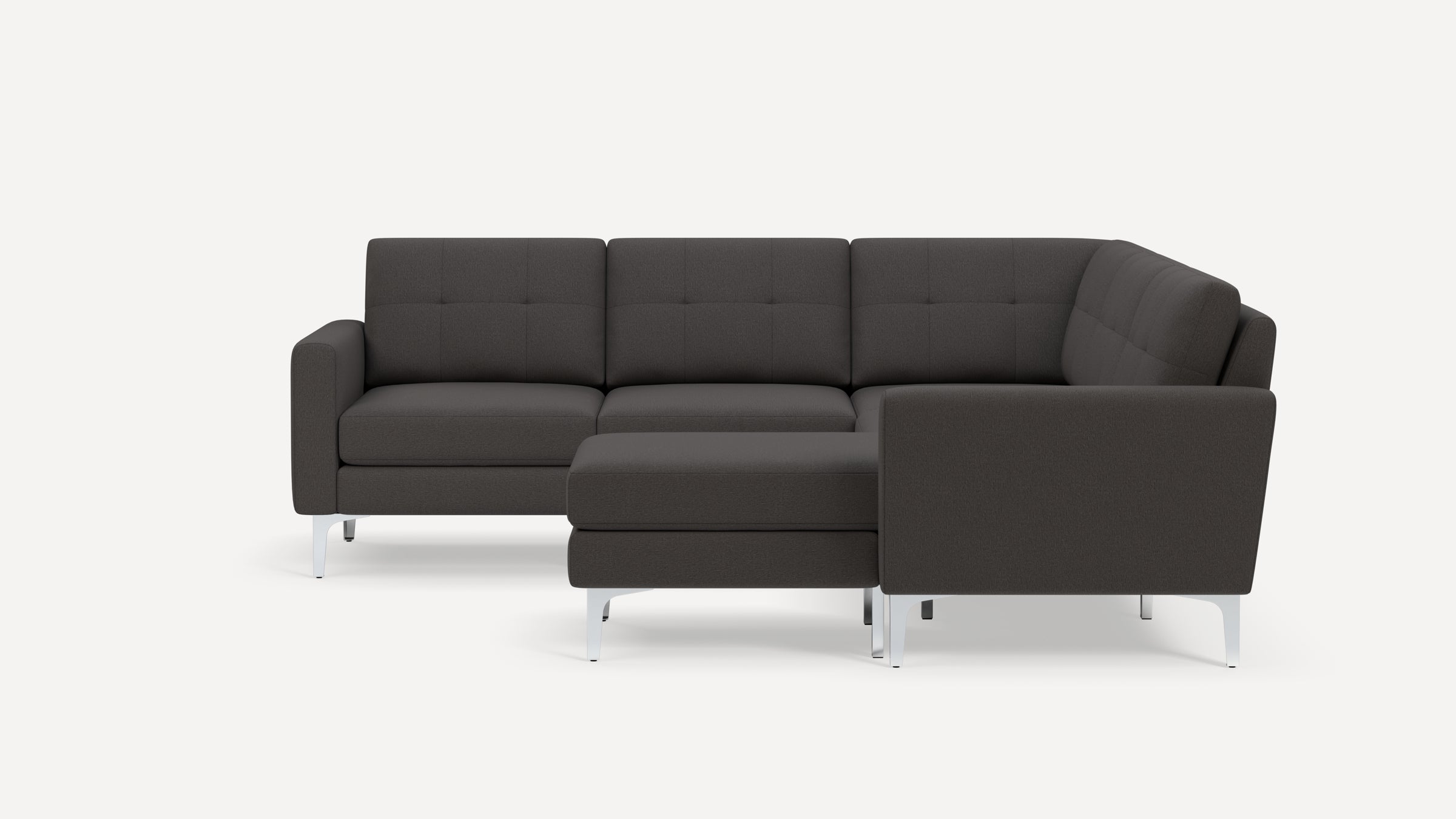Nomad Plus 5-Seat Corner Sectional with Chaise - Heather Charcoal - Performance Chenille / Chrome - Metal / Block Arm