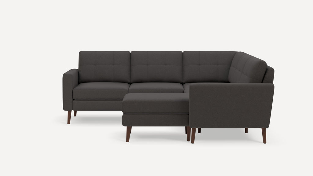 Nomad Plus 5-Seat Corner Sectional with Chaise - Heather Charcoal - Performance Chenille / Walnut - Wood / Block Arm