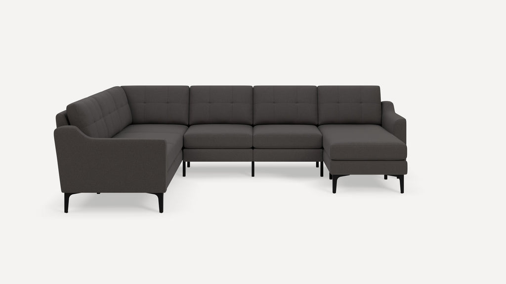 Nomad Plus 6-Seat Corner Sectional with Chaise - Heather Charcoal - Performance Chenille / Black - Metal / Slope Arm