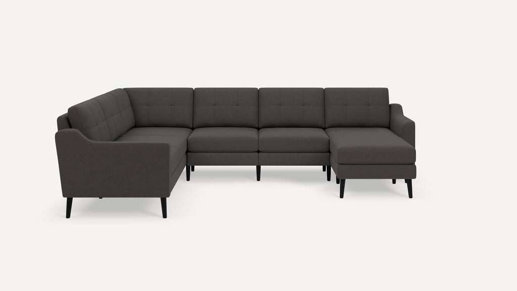 Nomad Plus 6-Seat Corner Sectional with Chaise - Heather Charcoal - Performance Chenille / Ebony - Wood / Slope Arm