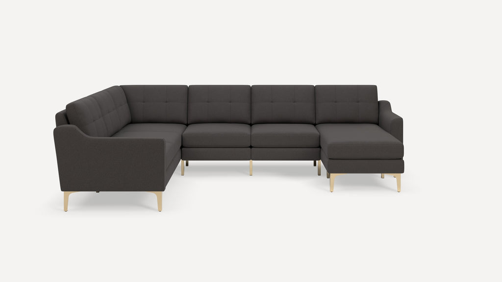 Nomad Plus 6-Seat Corner Sectional with Chaise - Heather Charcoal - Performance Chenille / Brass - Metal / Slope Arm