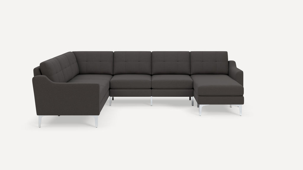 Nomad Plus 6-Seat Corner Sectional with Chaise - Heather Charcoal - Performance Chenille / Chrome - Metal / Slope Arm