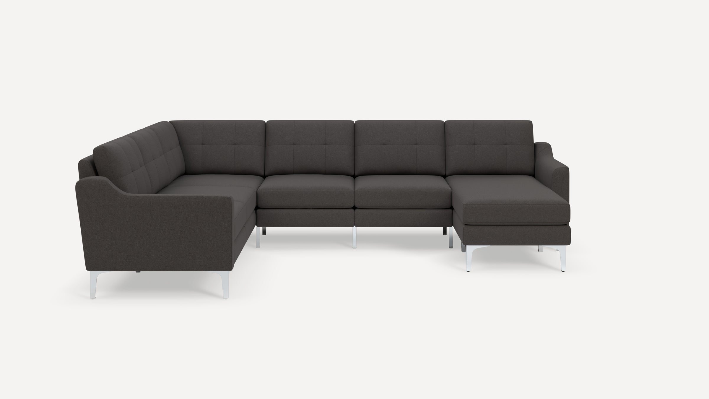 Nomad Plus 6-Seat Corner Sectional with Chaise - Heather Charcoal - Performance Chenille / Chrome - Metal / Slope Arm